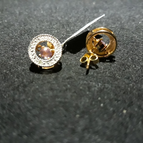 Natural Amethyst and Diamond Studs 010 - Picture 2 of 3